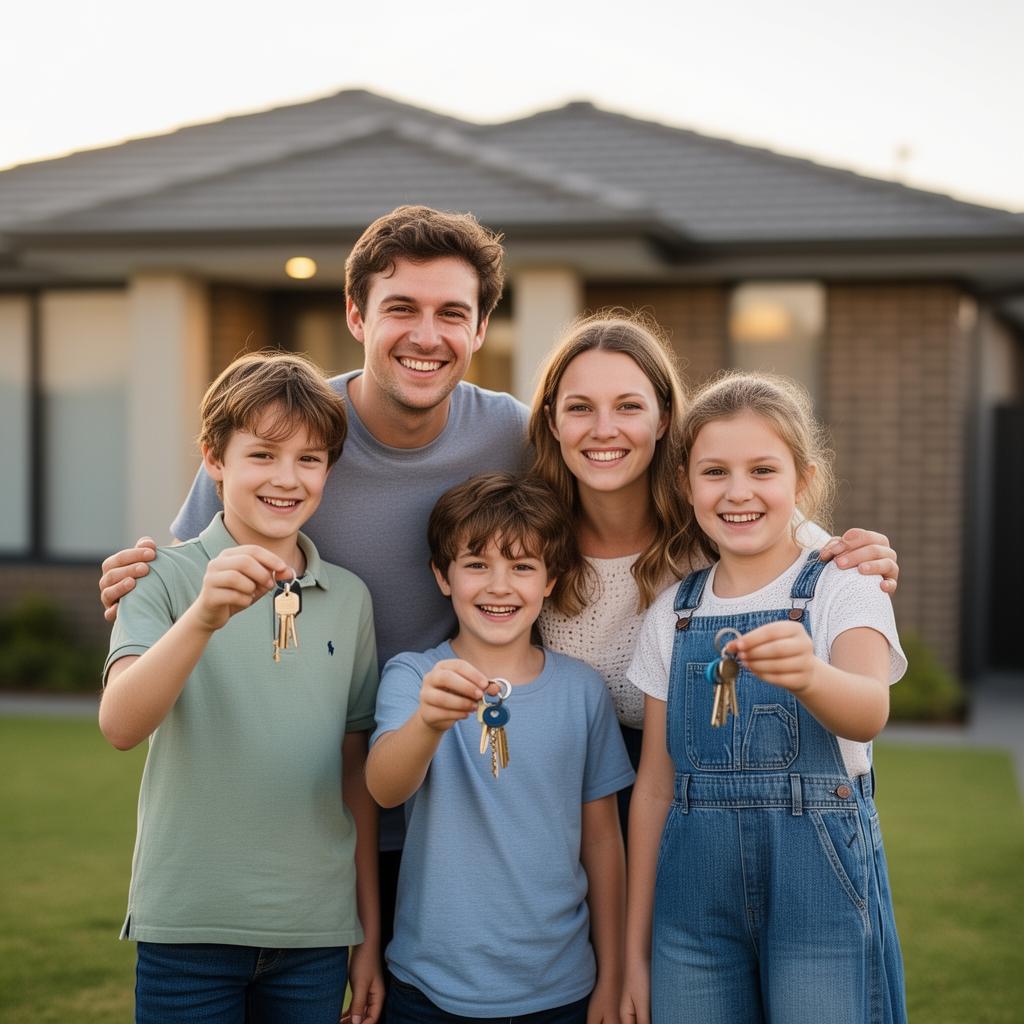 Happy family with their new home keys